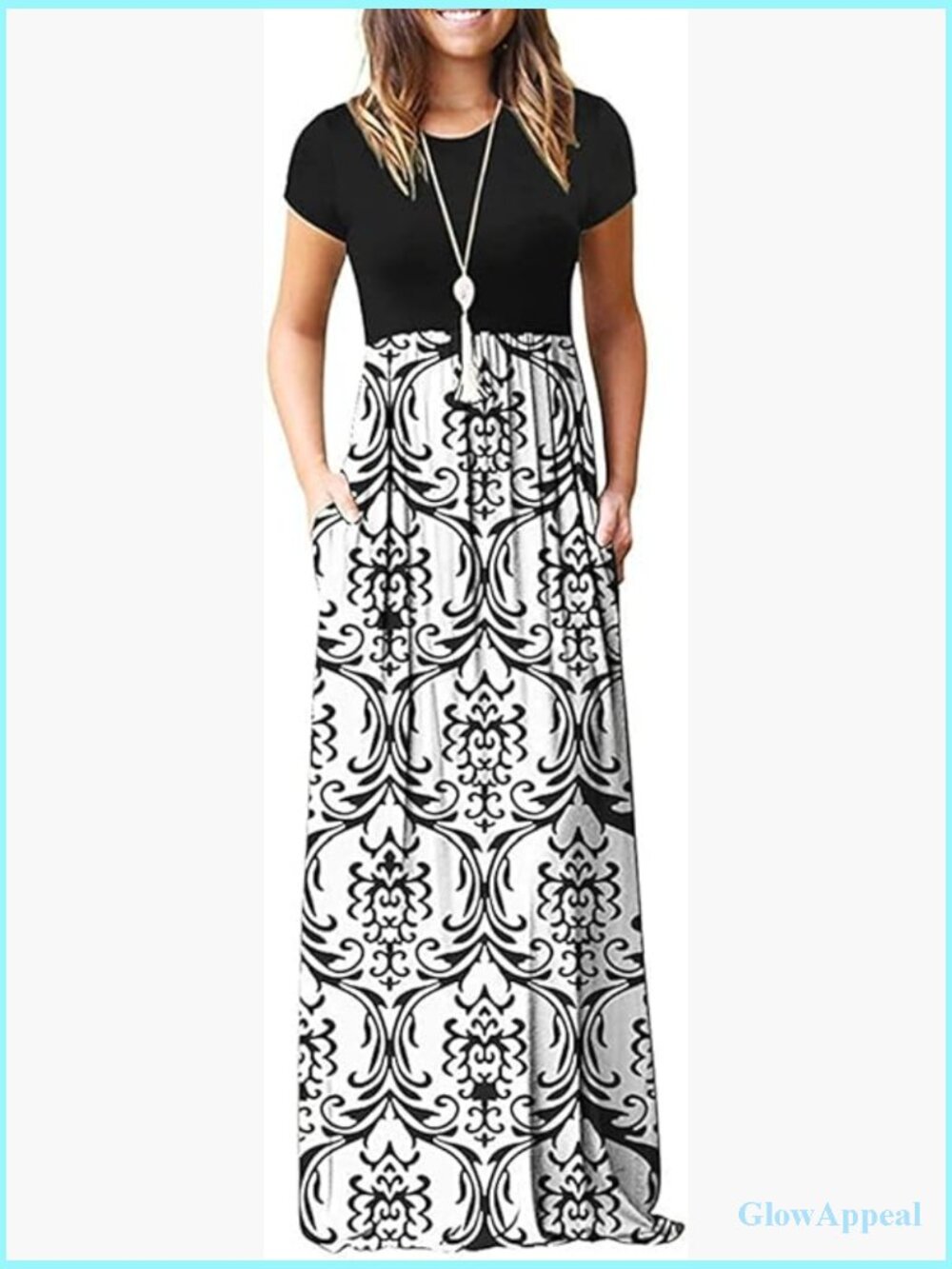 Loose Fit Rayon Maxi Dress with Pockets, Short Sleeve Casual Maternity